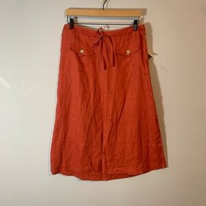 Cherokee midi sun washed red linen midi skirt a line size 10 front flat pockets